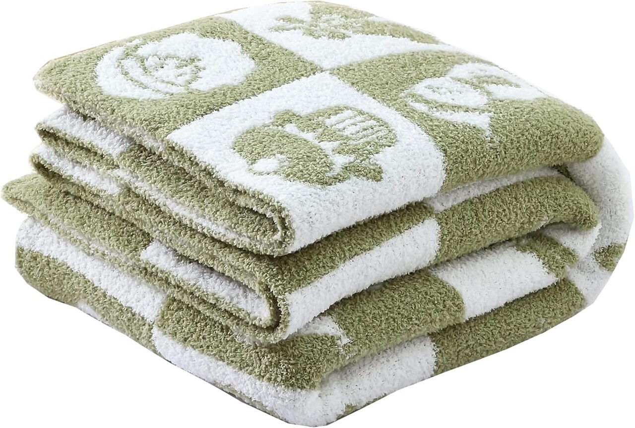 Ultra Soft Cozy Knitted Throw Blanket Christmas Tree Snoflake Fluffy Microfiber Bed Blanket Lightweight Both Sides Throw Blanket for Couch Sofa Bed 50"X60" Green